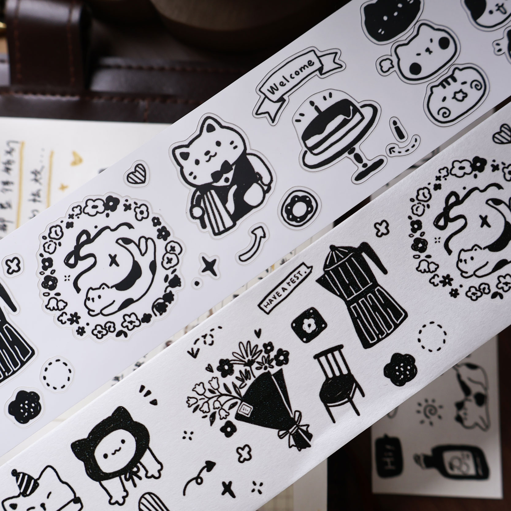 Washi Tape Set - YiEr Studio Vintage diario gato café